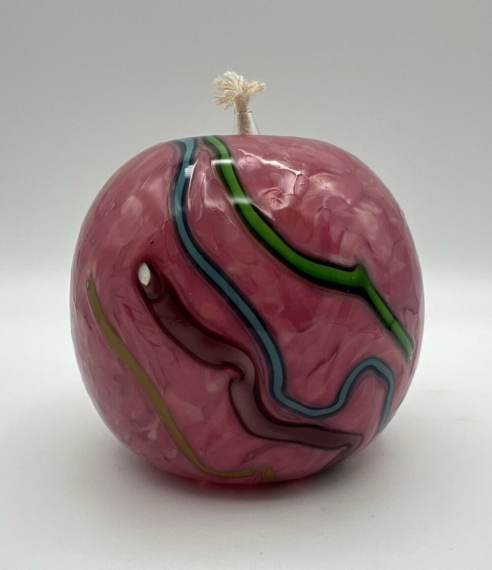 Dan Jurkovich Pink Hand Blown Art Glass Oil Lamp Diffuser 4” Vintage Signed 1998